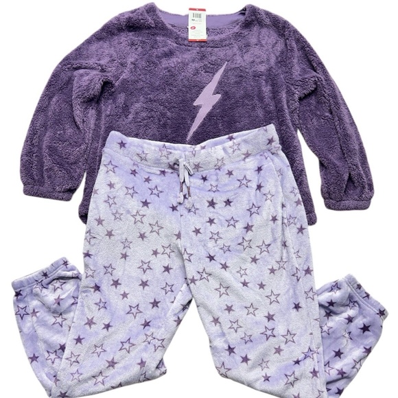Wildfox Plush Lounge Set Pajamas Women XL Purple with Lightning And Stars SOFT